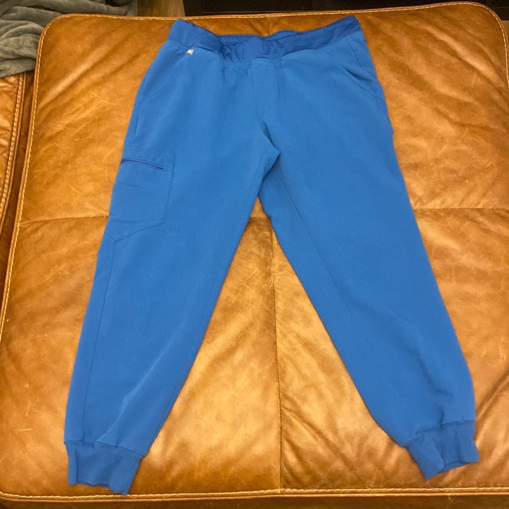 Zamora joggers, figs, size medium, royal blue. Missing string, worn frequently.